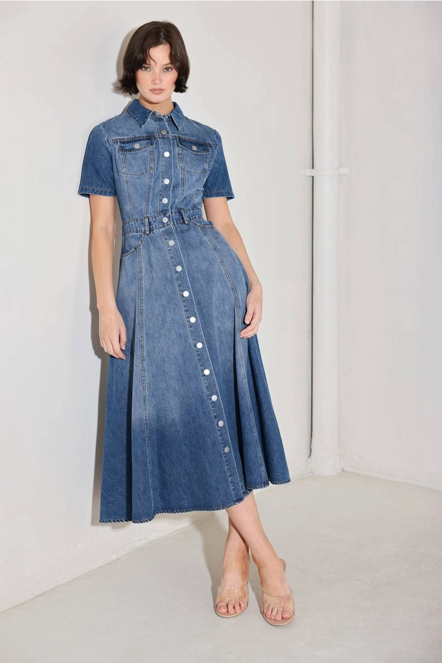 midi denim dresses for ladies Washed Dress Medium Denim 1007