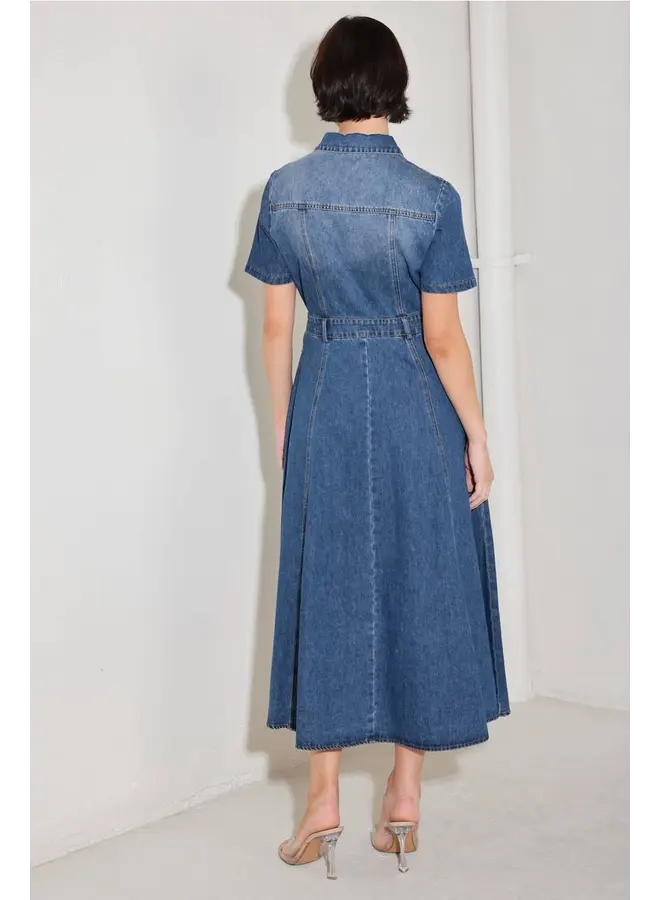 Washed Denim Midi Dress Medium Denim