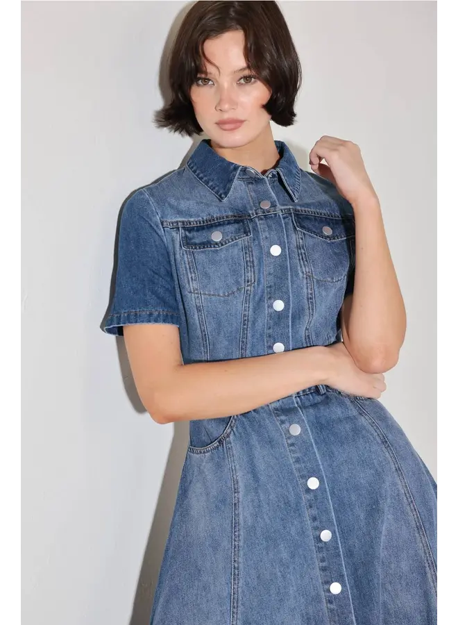 Washed Denim Midi Dress Medium Denim