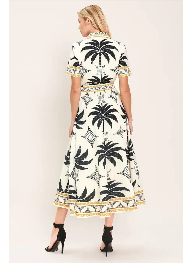 Printed Woven Shirt Midi Dress Off White/Black Gold