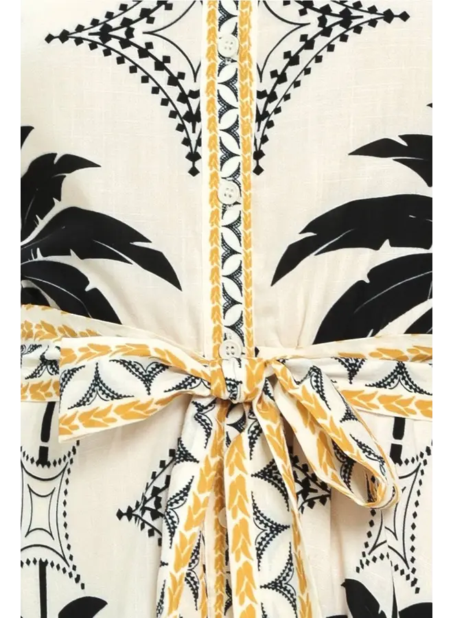 Printed Woven Shirt Midi Dress Off White/Black Gold