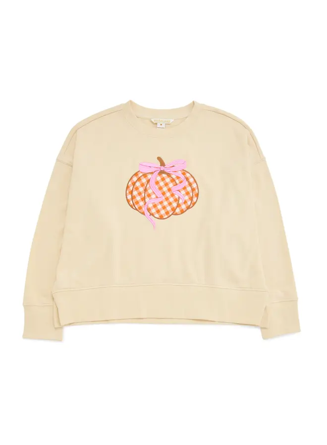 Gingham Pumpkin Relaxed Sweatshirt Cream