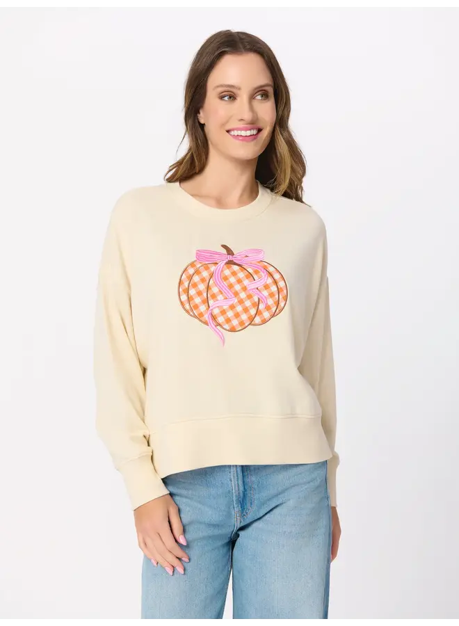 Gingham Pumpkin Relaxed Sweatshirt Cream