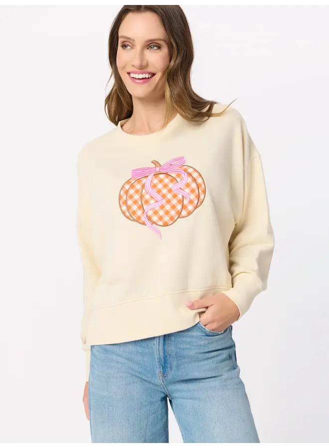 Gingham Pumpkin Relaxed Sweatshirt Cream