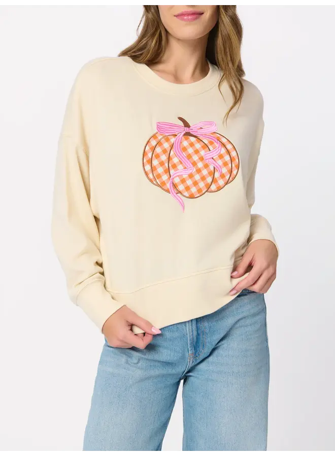 Gingham Pumpkin Relaxed Sweatshirt Cream