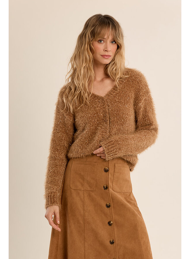Knitted Fuzzy Cardigan Camel