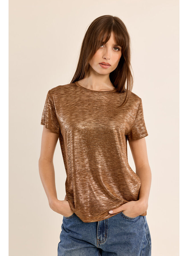 Knitted Metallic Tee Camel