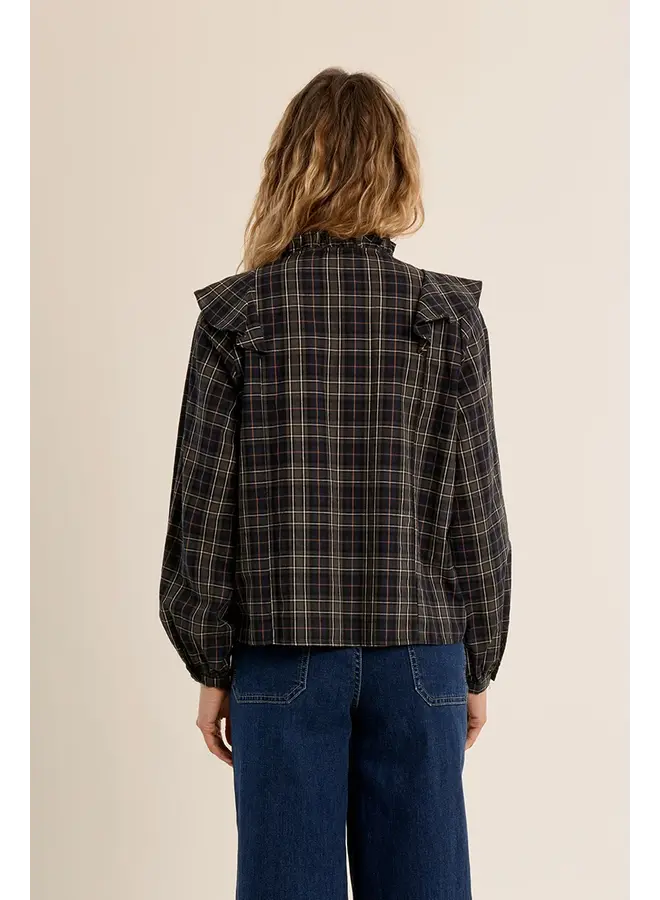 Cotton Tie Front Blouse Khaki & Navy Check