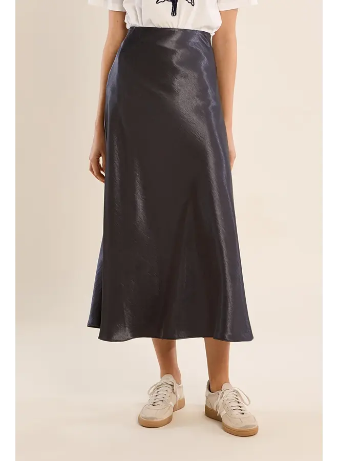 Satin High Waisted Skirt Gun Metal