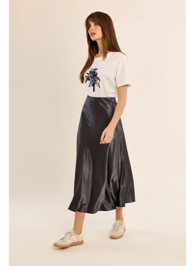 Satin High Waisted Skirt Gun Metal