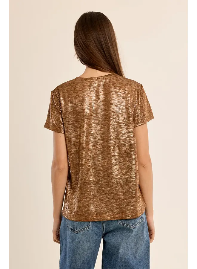 Knitted Metallic Tee Camel
