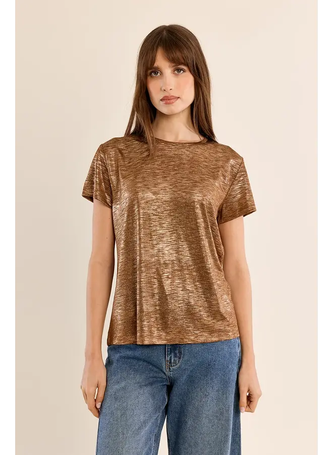 Knitted Metallic Tee Camel