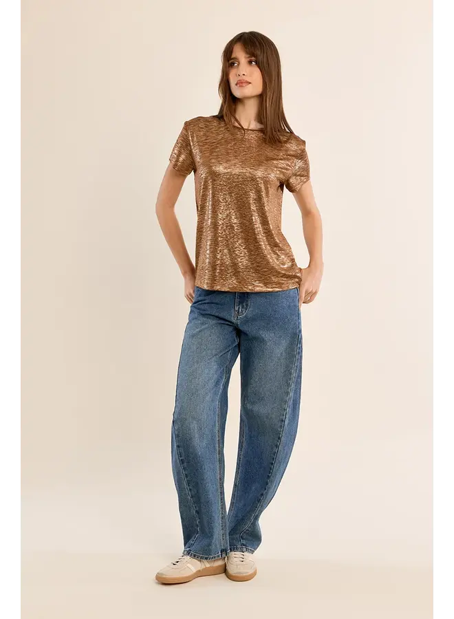 Knitted Metallic Tee Camel