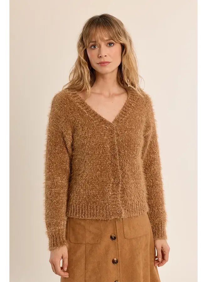 Knitted Fuzzy Cardigan Camel