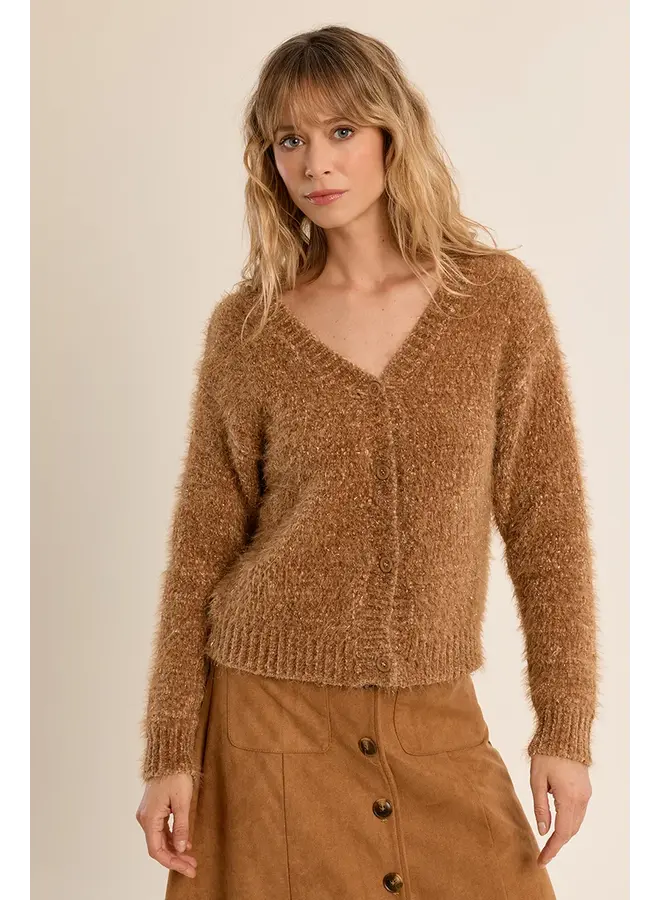 Knitted Fuzzy Cardigan Camel