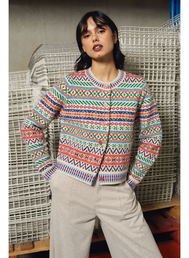 Knitted Cardigan Multicolor Stripe Off White
