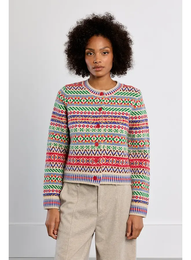 Knitted Cardigan Multicolor Stripe Off White