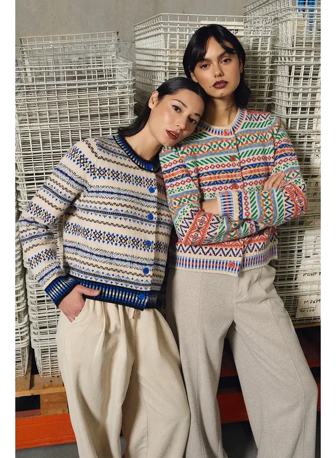 Knitted Cardigan Multicolor Stripe Off White