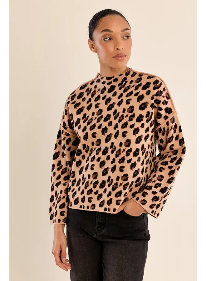 Knitted Sweater Leopard Print Camel