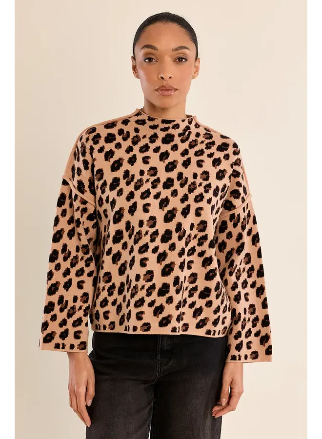 Knitted Sweater Leopard Print Camel