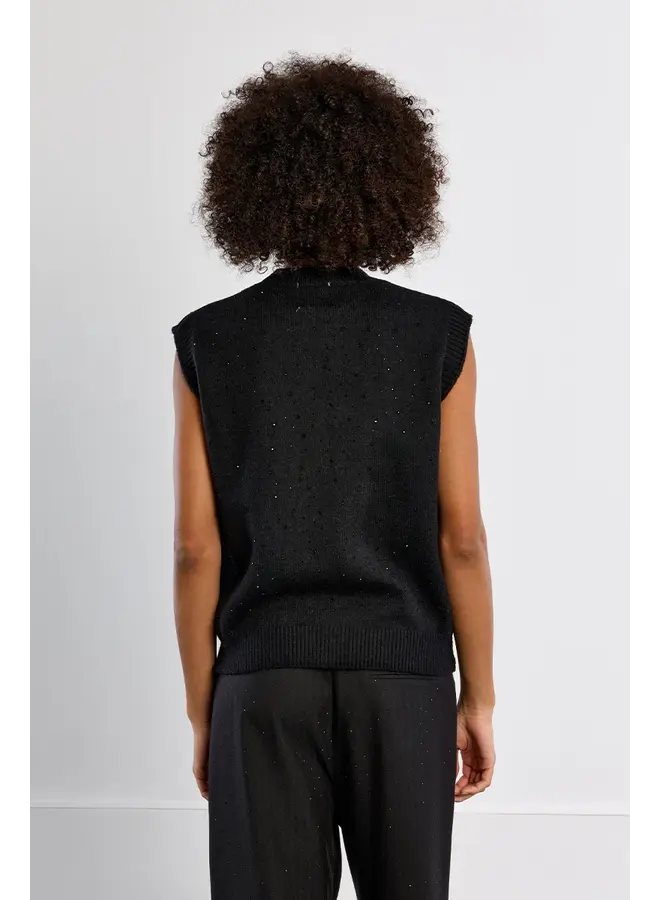 Knitted Sleeveless Sweater Black with Sequins