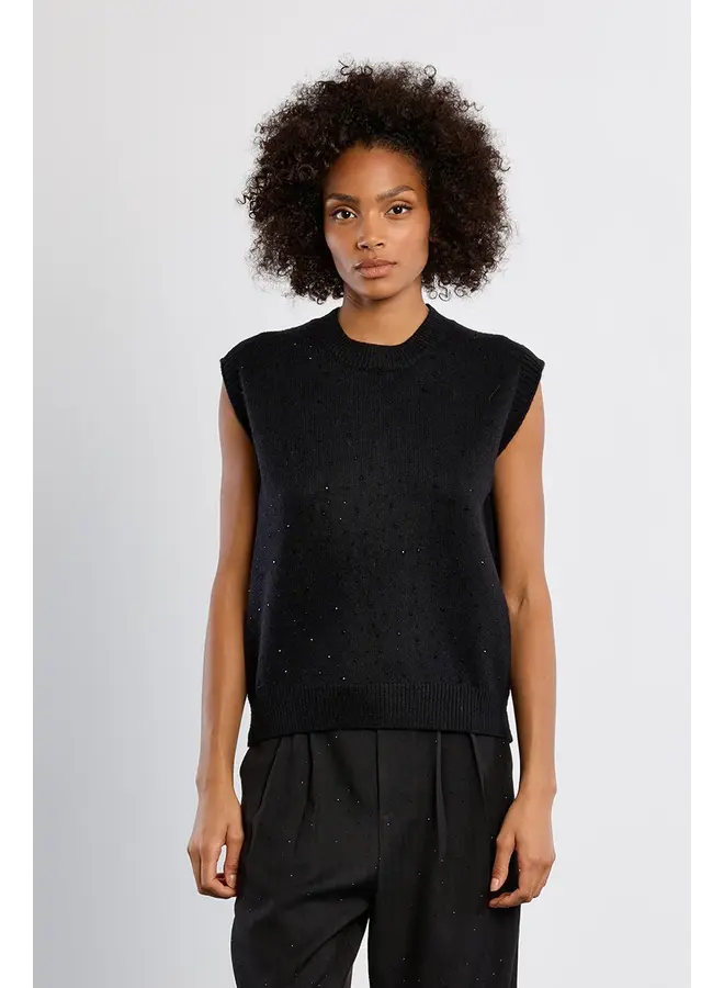 Knitted Sleeveless Sweater Black with Sequins