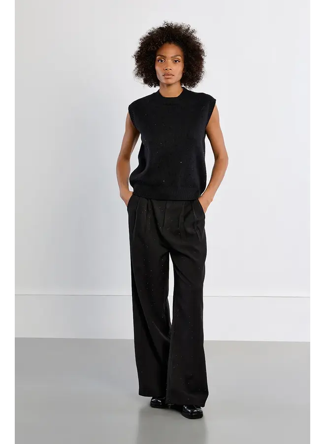 Knitted Sleeveless Sweater Black with Sequins