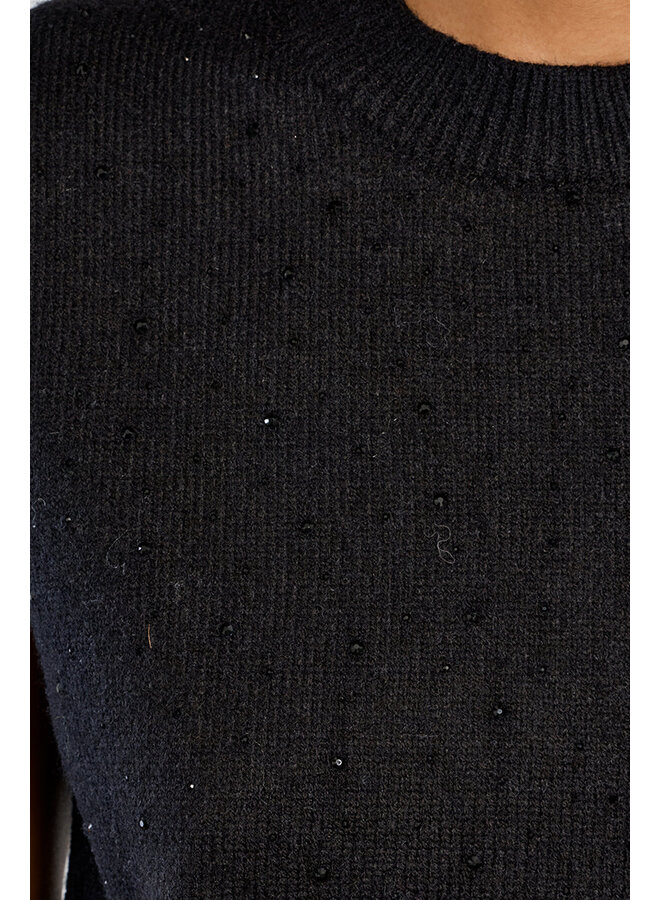 Knitted Sleeveless Sweater Black with Sequins