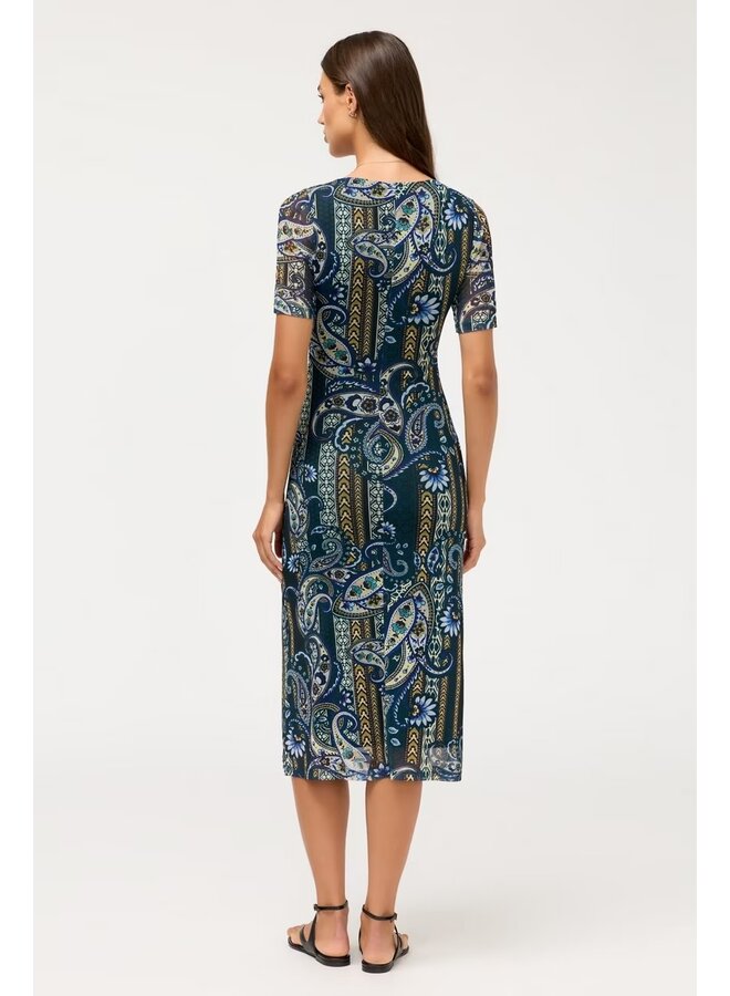 Scoop Neck Ruched Front Mesh Midi Dress Montecito