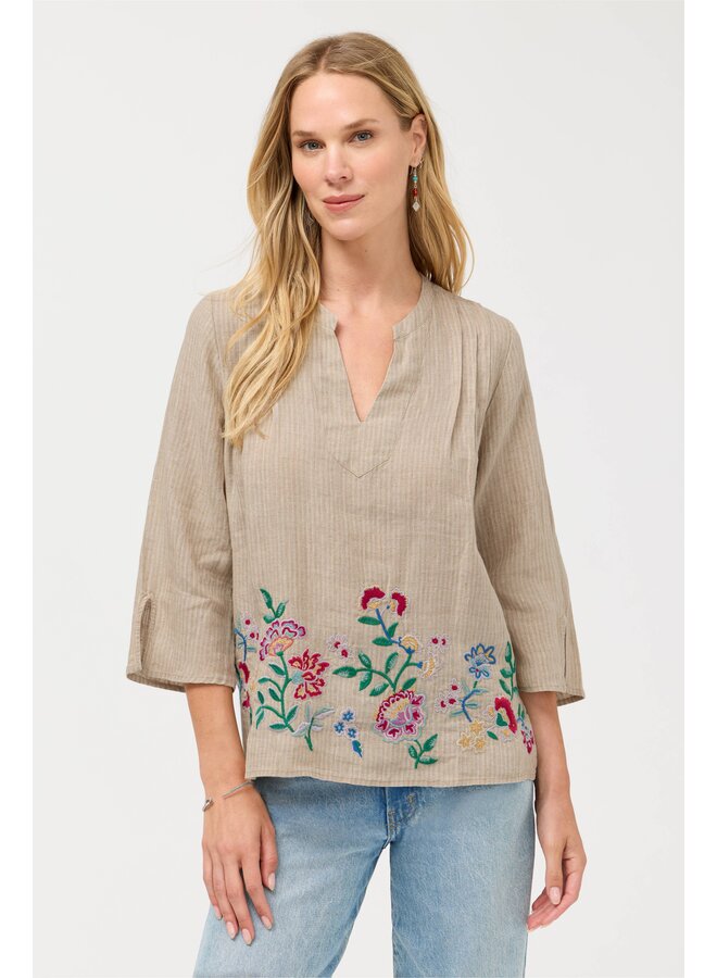 V-Neck Linen Blouse Sloane Jute Stripe