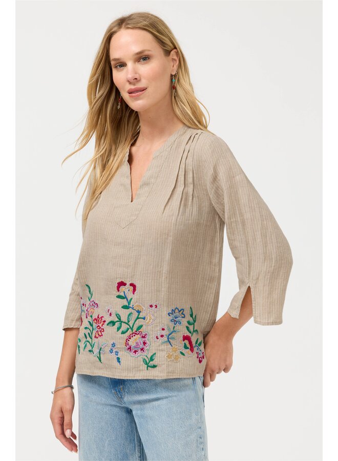 V-Neck Linen Blouse Sloane Jute Stripe