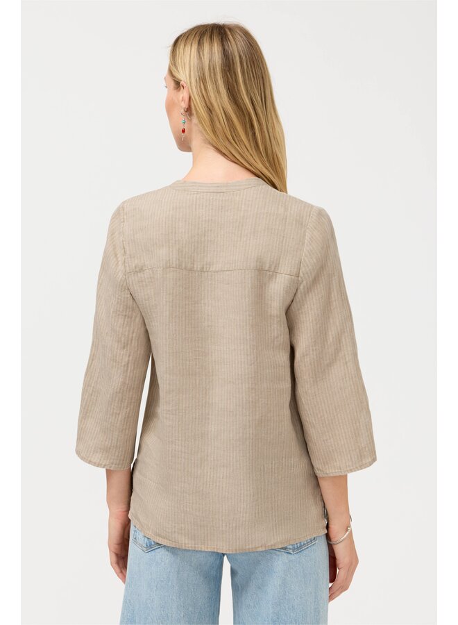 V-Neck Linen Blouse Sloane Jute Stripe
