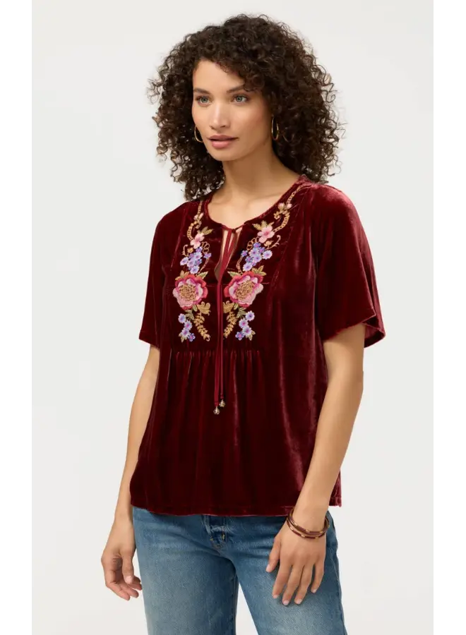 Velvet Yoke Blouse Aerus Mineral Red