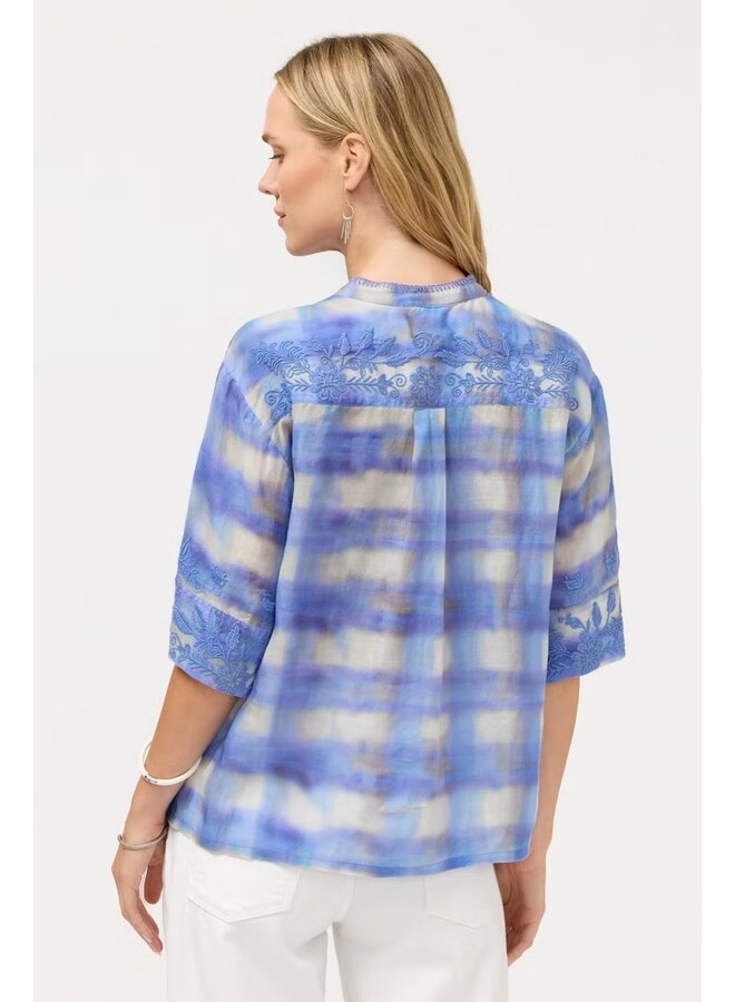 Relaxed Short Sleeve Mandarin Collar Shirt Emilia Tie Dye Plaid