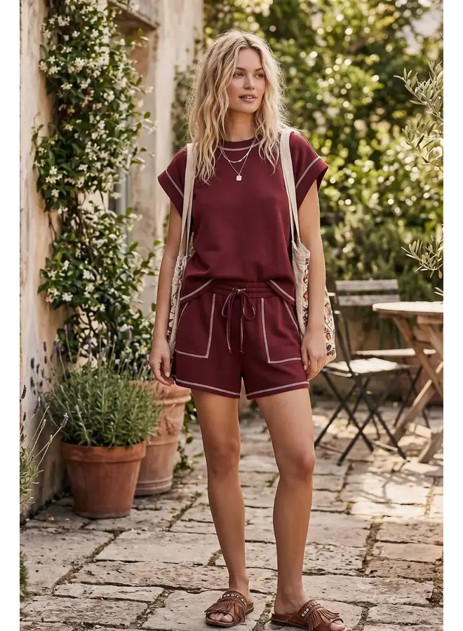 Scuba Contrast Stitch Game Day Lounge Set Maroon