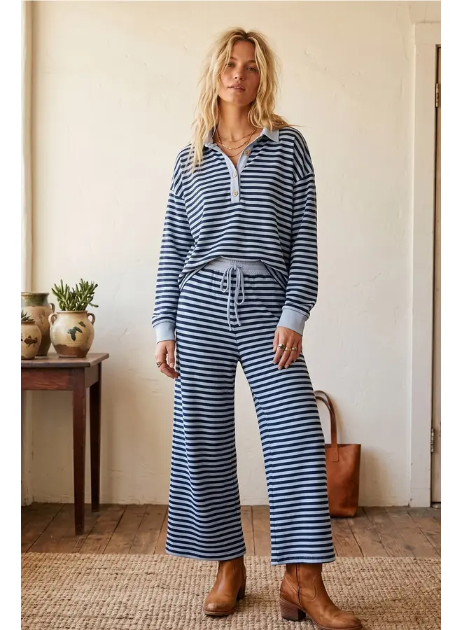 Soft Touch Stripe Wide Leg Set Blue/Navy