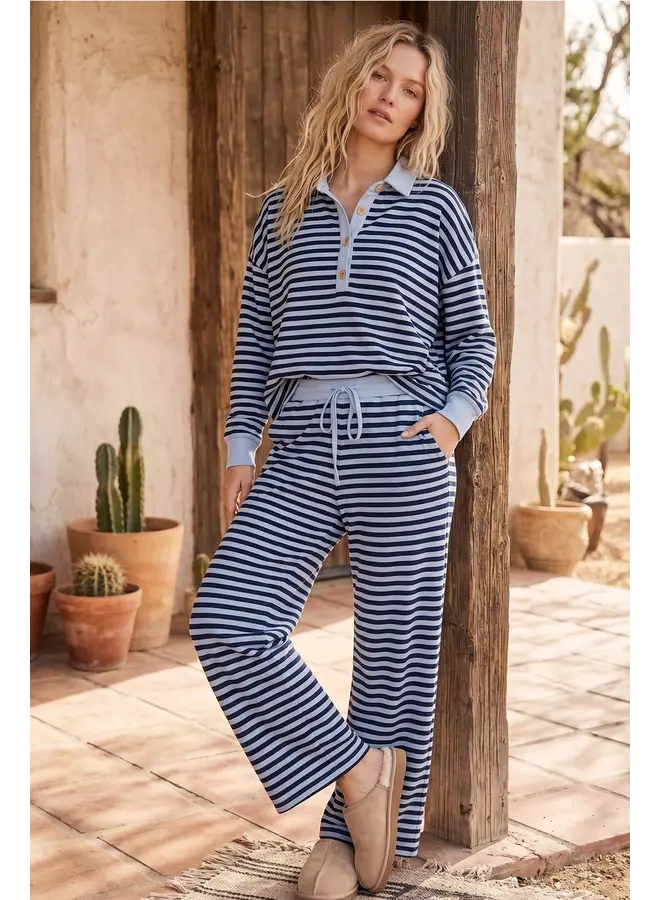 Soft Touch Stripe Wide Leg Set Blue/Navy