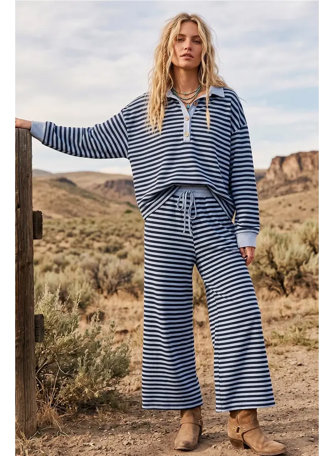 Soft Touch Stripe Wide Leg Set Blue/Navy