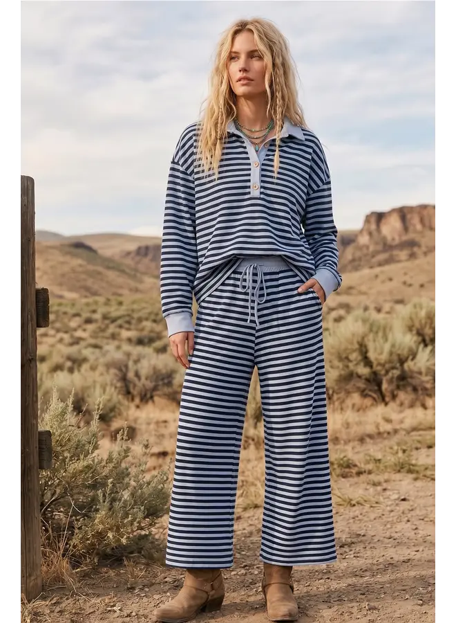 Soft Touch Stripe Wide Leg Set Blue/Navy