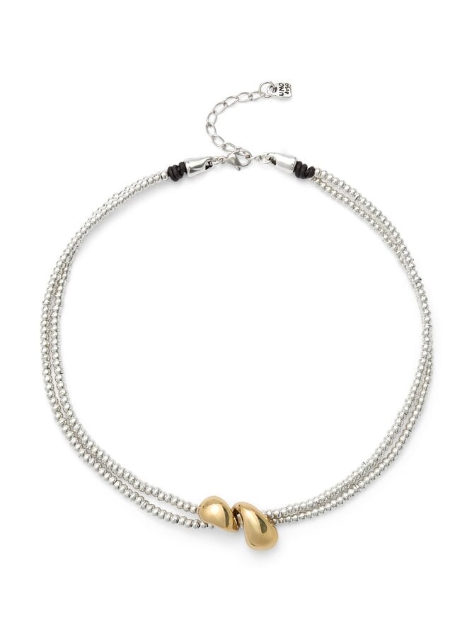Axis Multi Strand Necklace w/ Two Intertwined Drops Mixed Metal