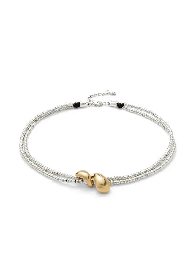 Axis Multi Strand Necklace w/ Two Intertwined Drops Mixed Metal