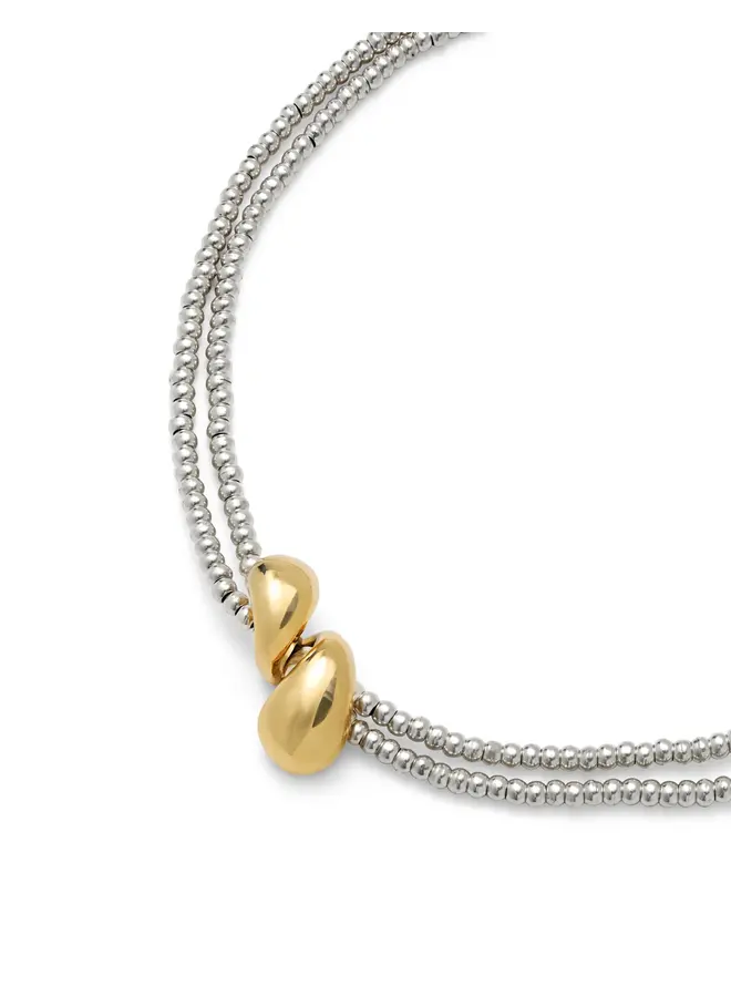 Axis Multi Strand Necklace w/ Two Intertwined Drops Mixed Metal