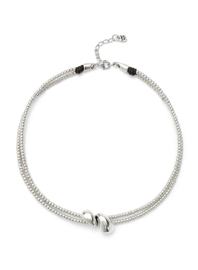 Axis Multi Strand Necklace w/ Two Intertwined Drops Silver