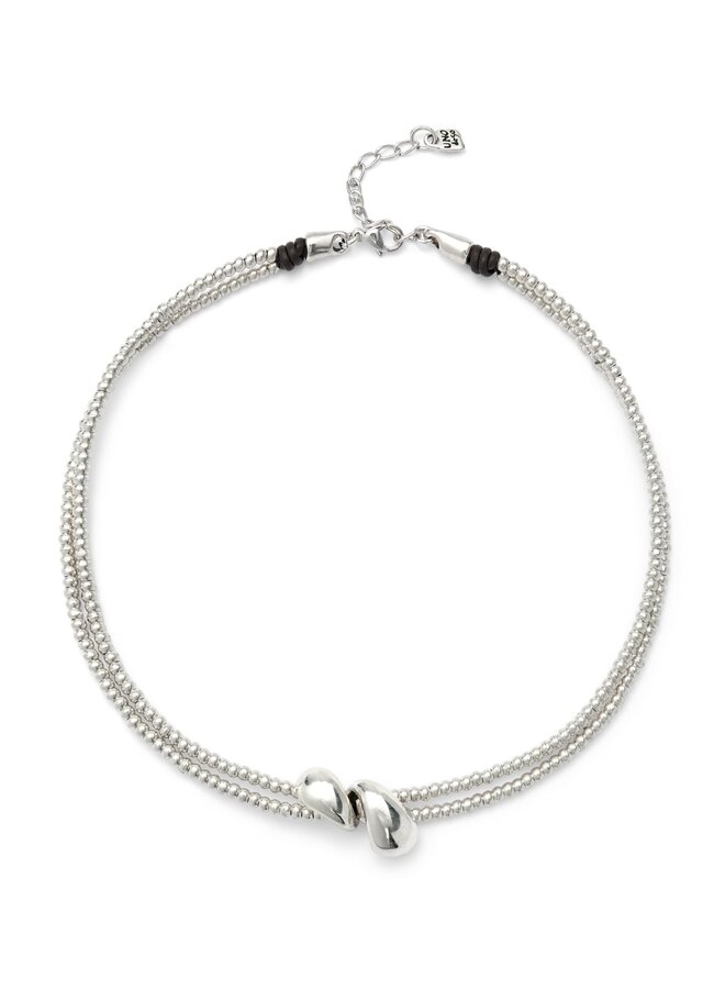 Axis Multi Strand Necklace w/ Two Intertwined Drops Silver