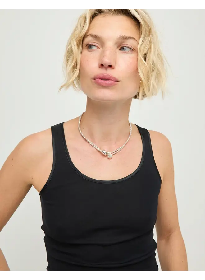 Axis Multi Strand Necklace w/ Two Intertwined Drops Silver