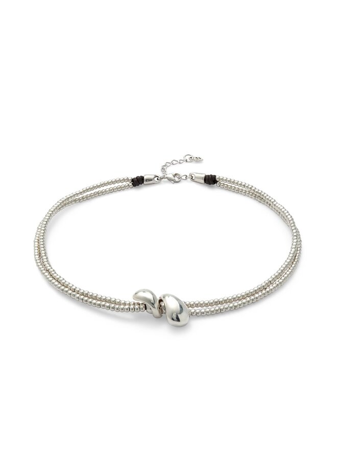 Axis Multi Strand Necklace w/ Two Intertwined Drops Silver