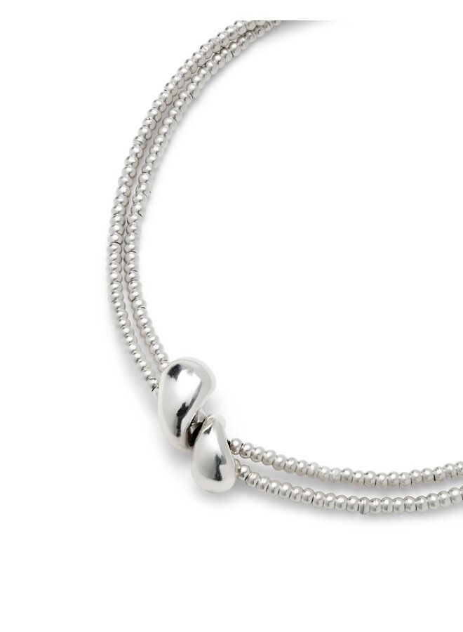 Axis Multi Strand Necklace w/ Two Intertwined Drops Silver