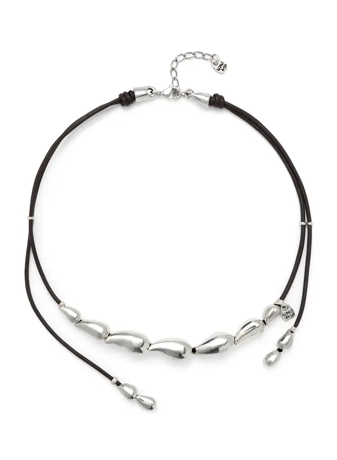 Anima Leather Necklace w/ Intertwined Drops Silver