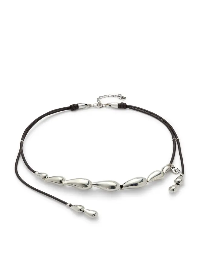 Anima Leather Necklace w/ Intertwined Drops Silver