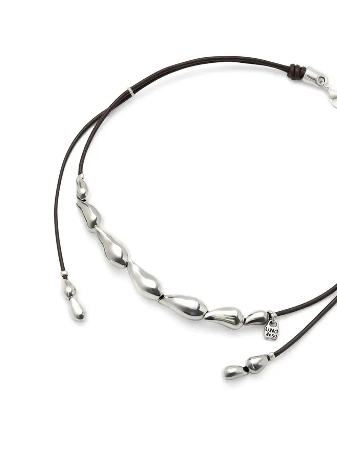 Anima Leather Necklace w/ Intertwined Drops Silver